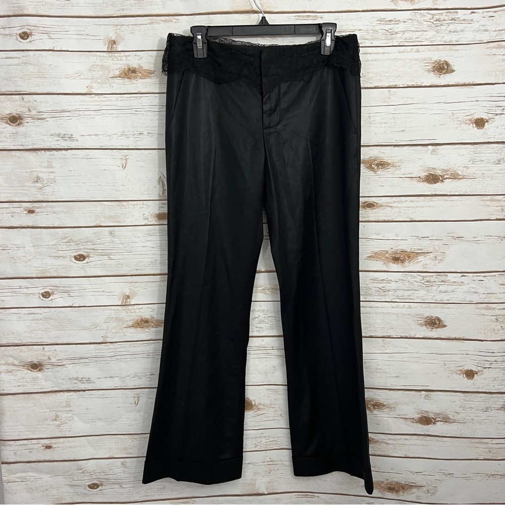 Thakoon Black Lace Waist Wide Leg Career Bamboo Pants Y2K 90s Whimsigoth